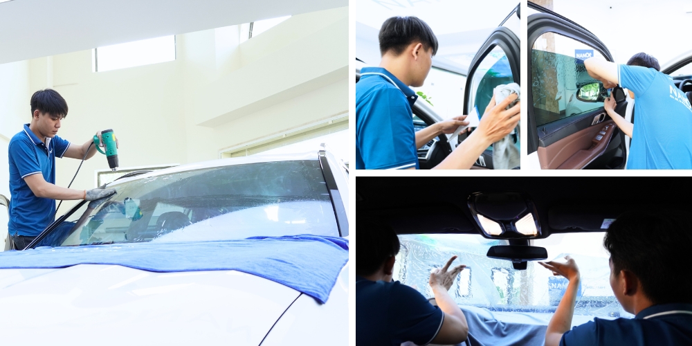 Hình ảnh thi công thực tế gói phim cách nhiệt ô tô 4, 5 chỗ NanoX Standard 