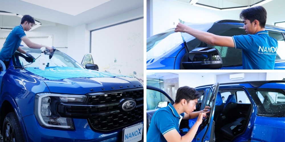 Hình ảnh thi công thực tế gói dán phim cách nhiệt xe Superior 7 chỗ