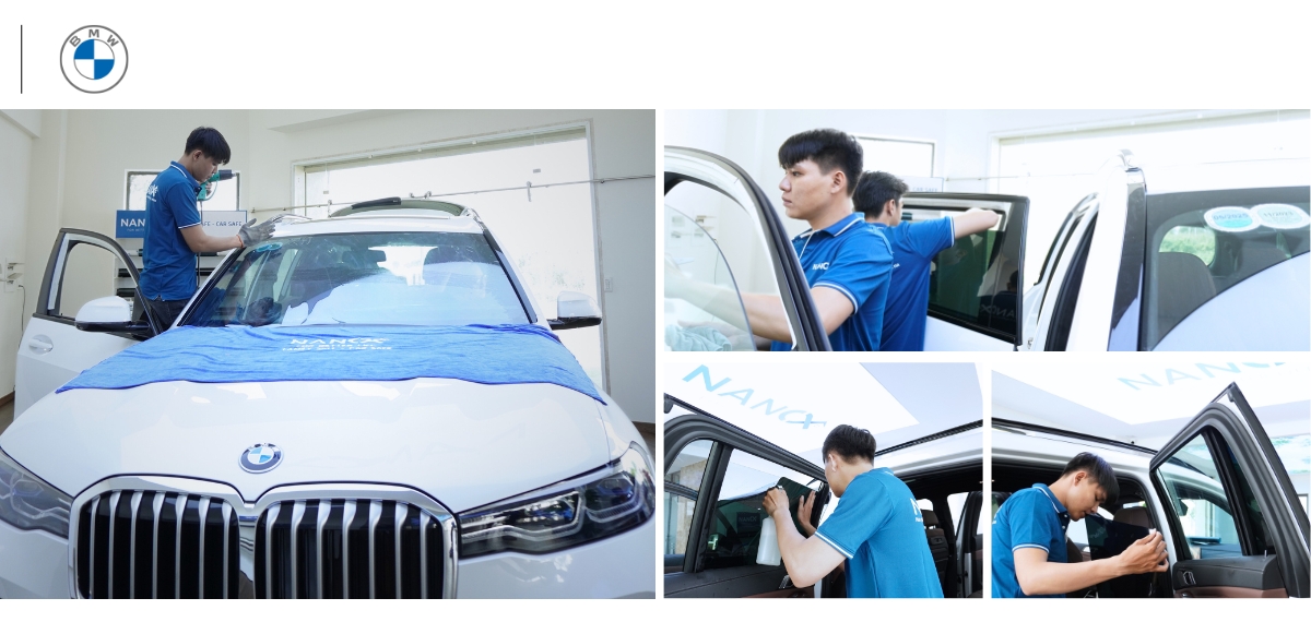 Hình ảnh dán film cách nhiệt xe BMW của khách hàng tại NanoX