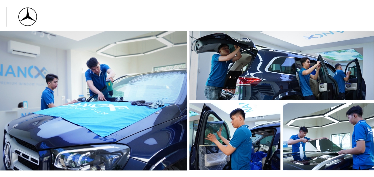 Hình ảnh dán film cách nhiệt xe Mercedes của khách hàng tại NanoX