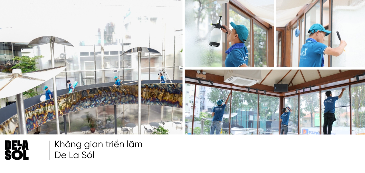 Ảnh thi công thực tế phim cách nhiệt nhà kính của NanoX cho buổi triển lãm De La Sól