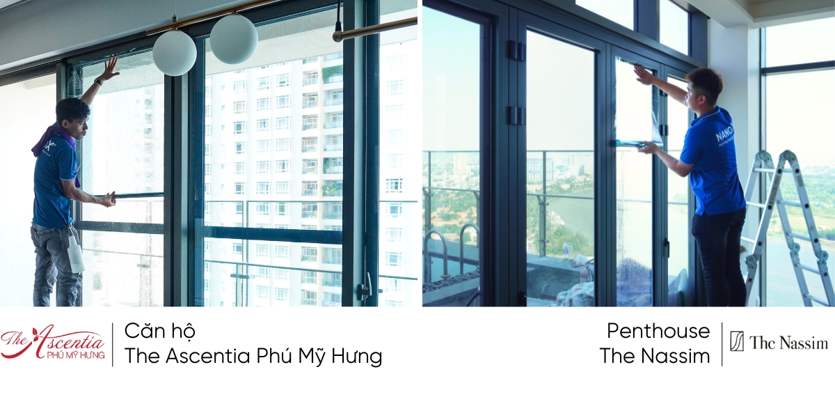 Ảnh thi công thực tế phim cách nhiệt nhà kính của NanoX với Penthouse The Nassim và căn hộ The Ascentia Phú Mỹ Hưng