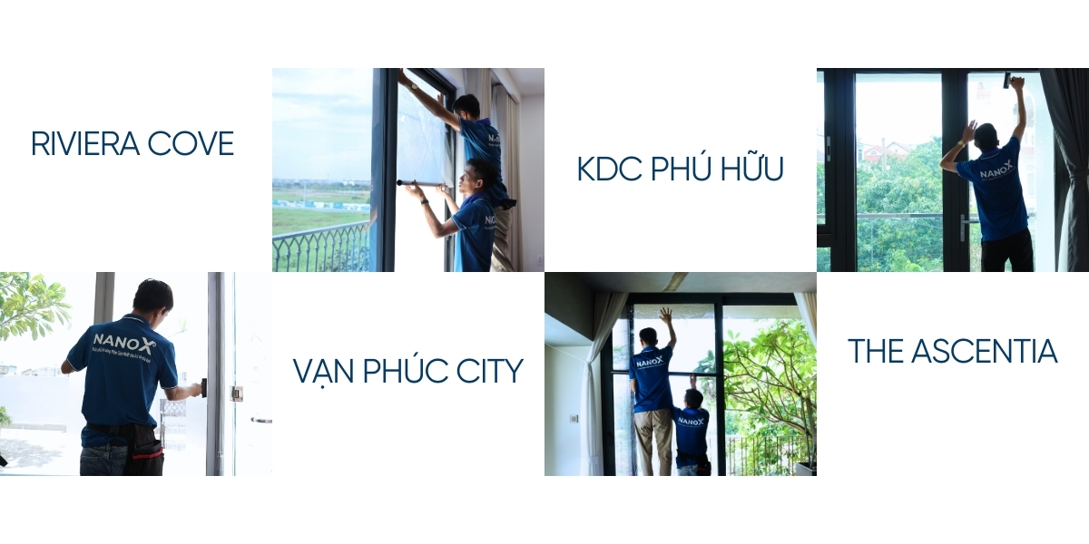 Hình ảnh thi công thực tế dán phim cách nhiệt biệt thự, nhà phố NanoX 