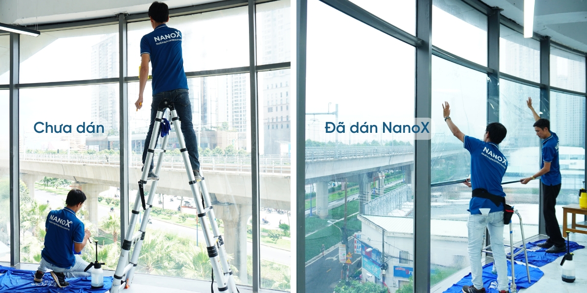 Hình ảnh thi công thực tế dán phim cách nhiệt nhà hàng, khách sạn, cafe NanoX 