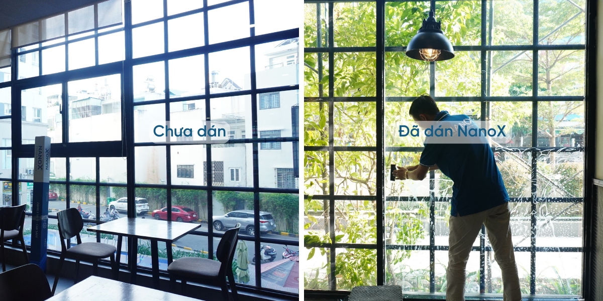Hình ảnh thi công thực tế dán phim cách nhiệt nhà hàng, khách sạn, cafe NanoX 