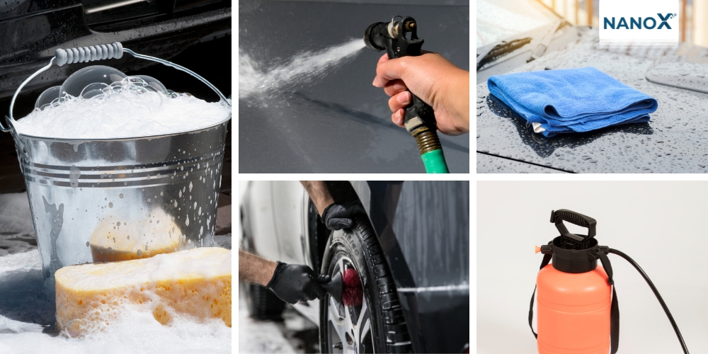 Cách rửa xe ô tô tại nhà đúng chuẩn như gara, những lưu ý tránh làm hại sơn 2 Bộ dụng cụ rửa xe ô tô tại nhà infographic