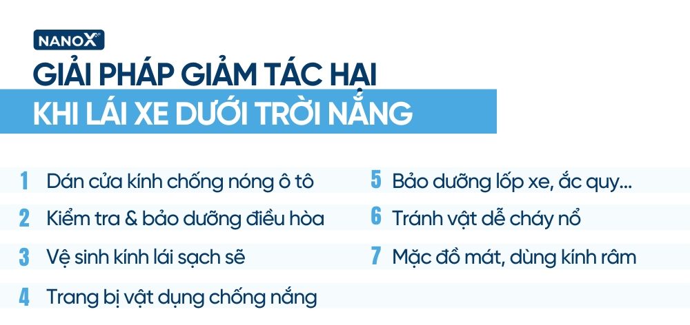 Infographic 7 giải pháp giảm tác hại khi lái xe dưới trời nắng