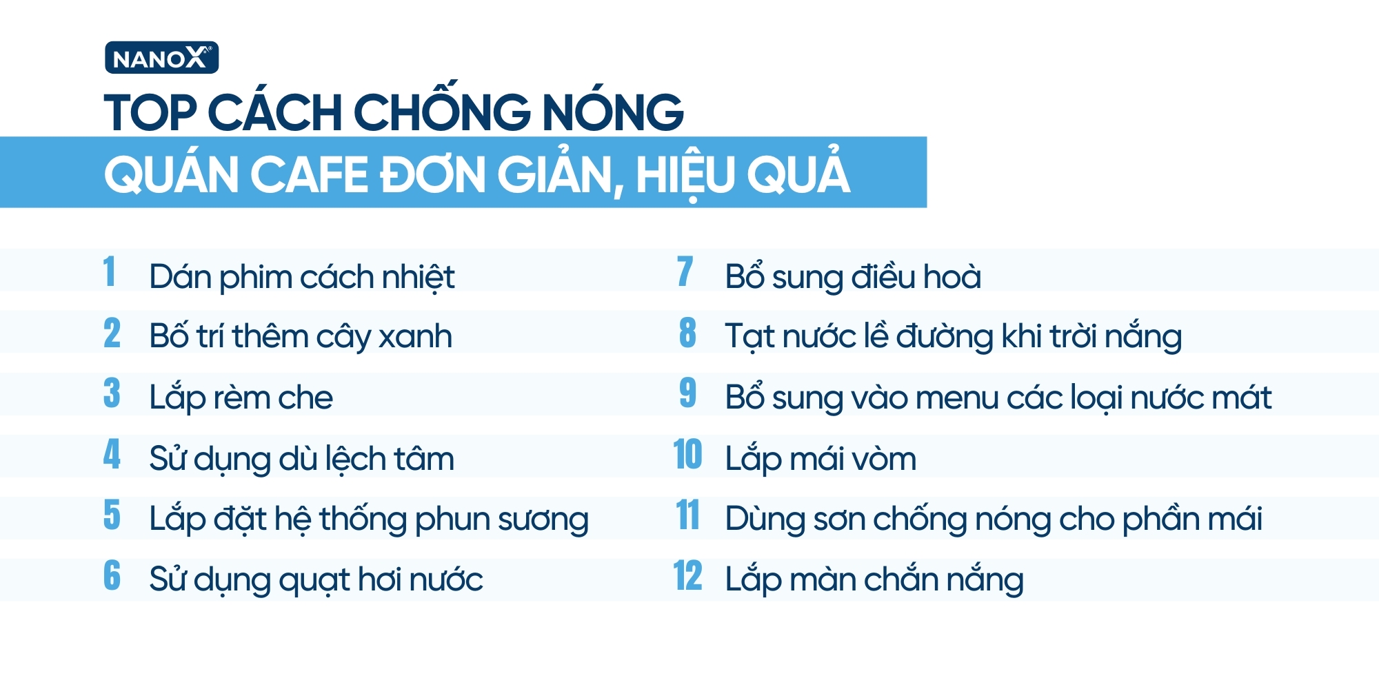 Dưới đây là tổng hợp giải pháp chống nóng quán cafe hiệu quả