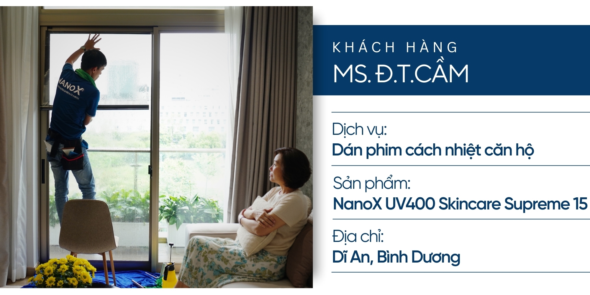 Cô Cầm - Dán phim căn hộ The Peak Midtown 1 trai nghiem khach hang dan phim cach nhiet can ho The Peak Midtown 1