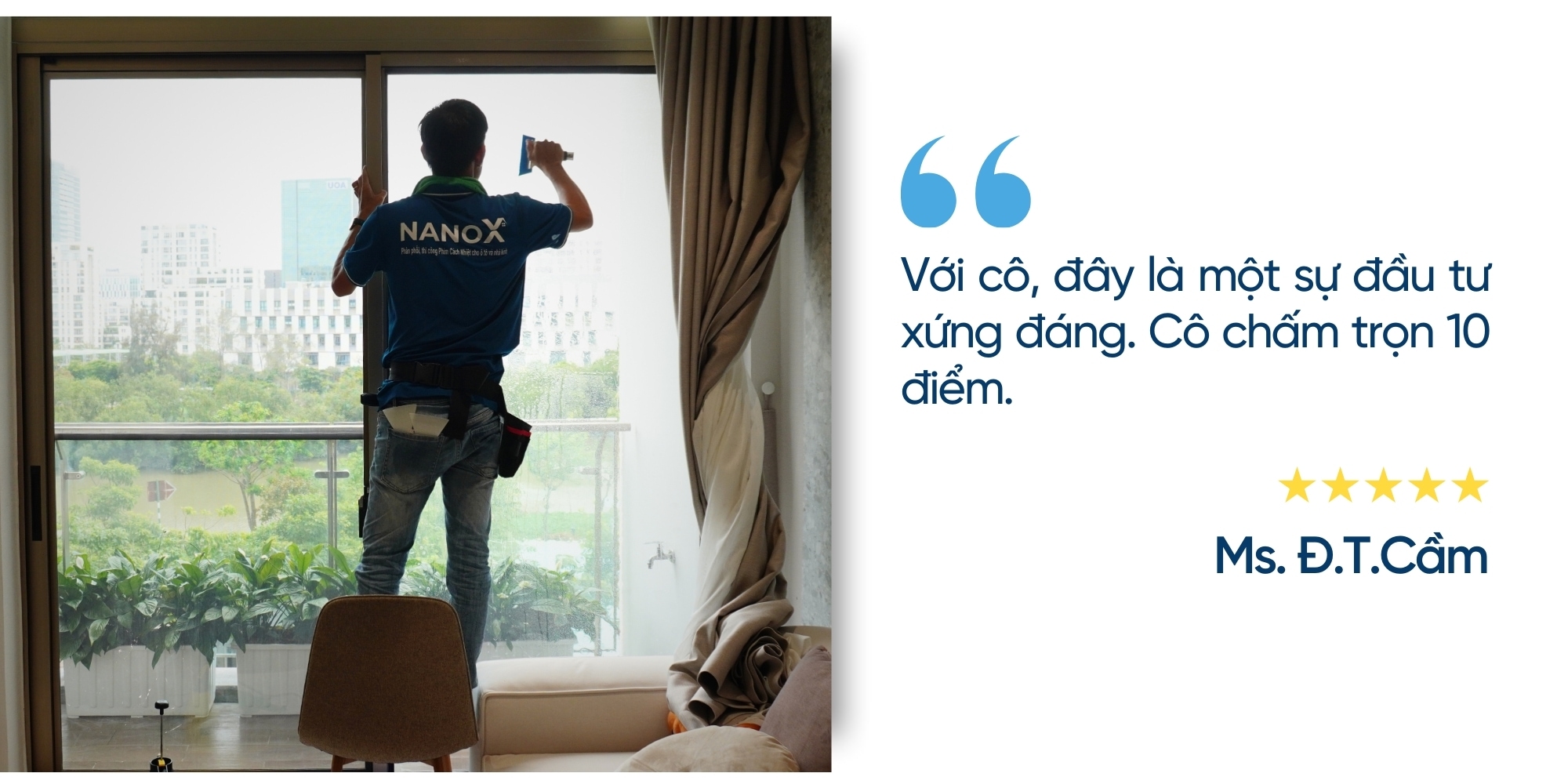 Cô Cầm - Dán phim căn hộ The Peak Midtown 2 trai nghiem khach hang dan phim cach nhiet can ho The Peak Midtown 2