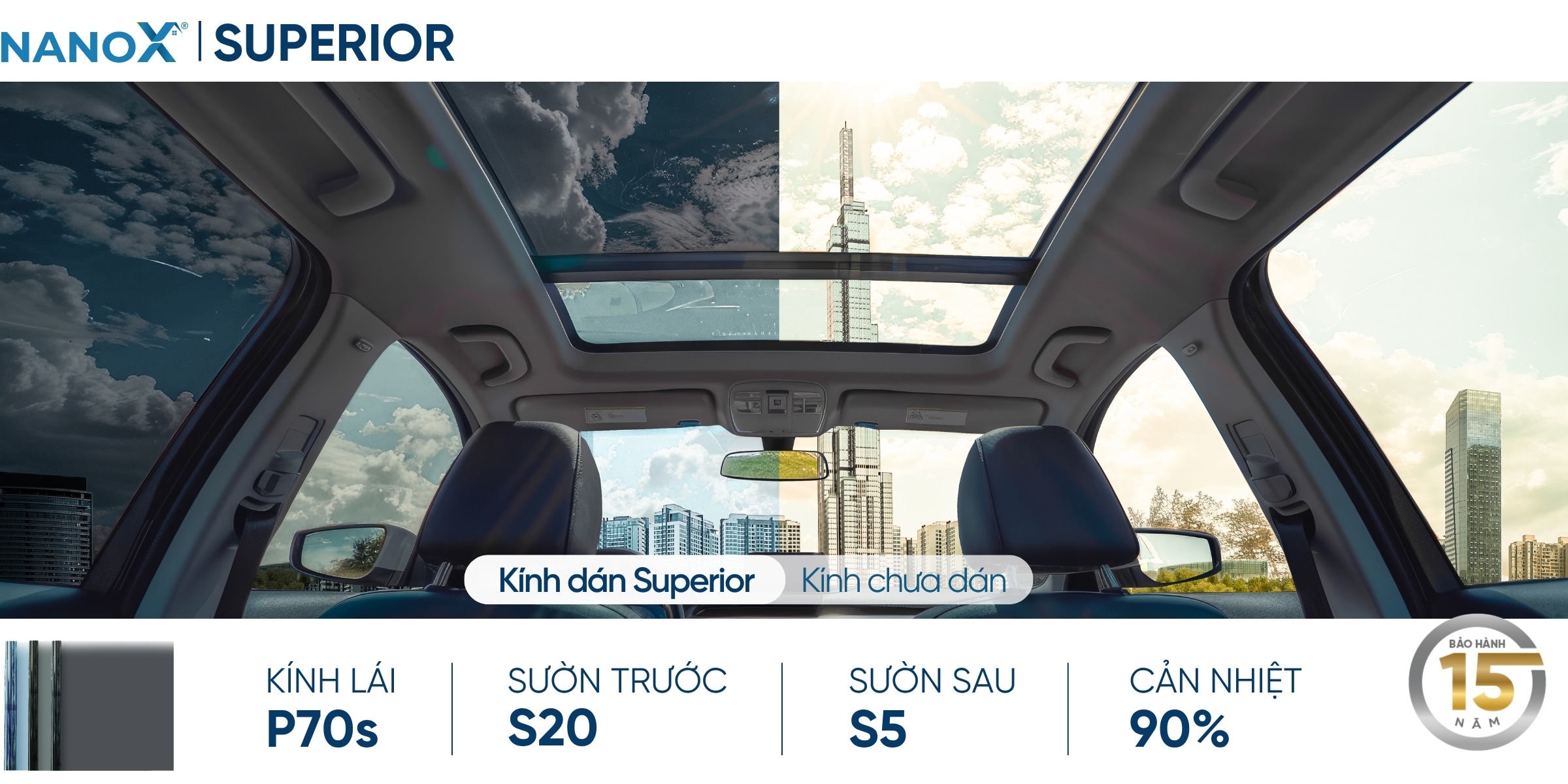 Dán phim cách nhiệt ô tô - Dán kính xe trọn gói 9 NanoX Superior