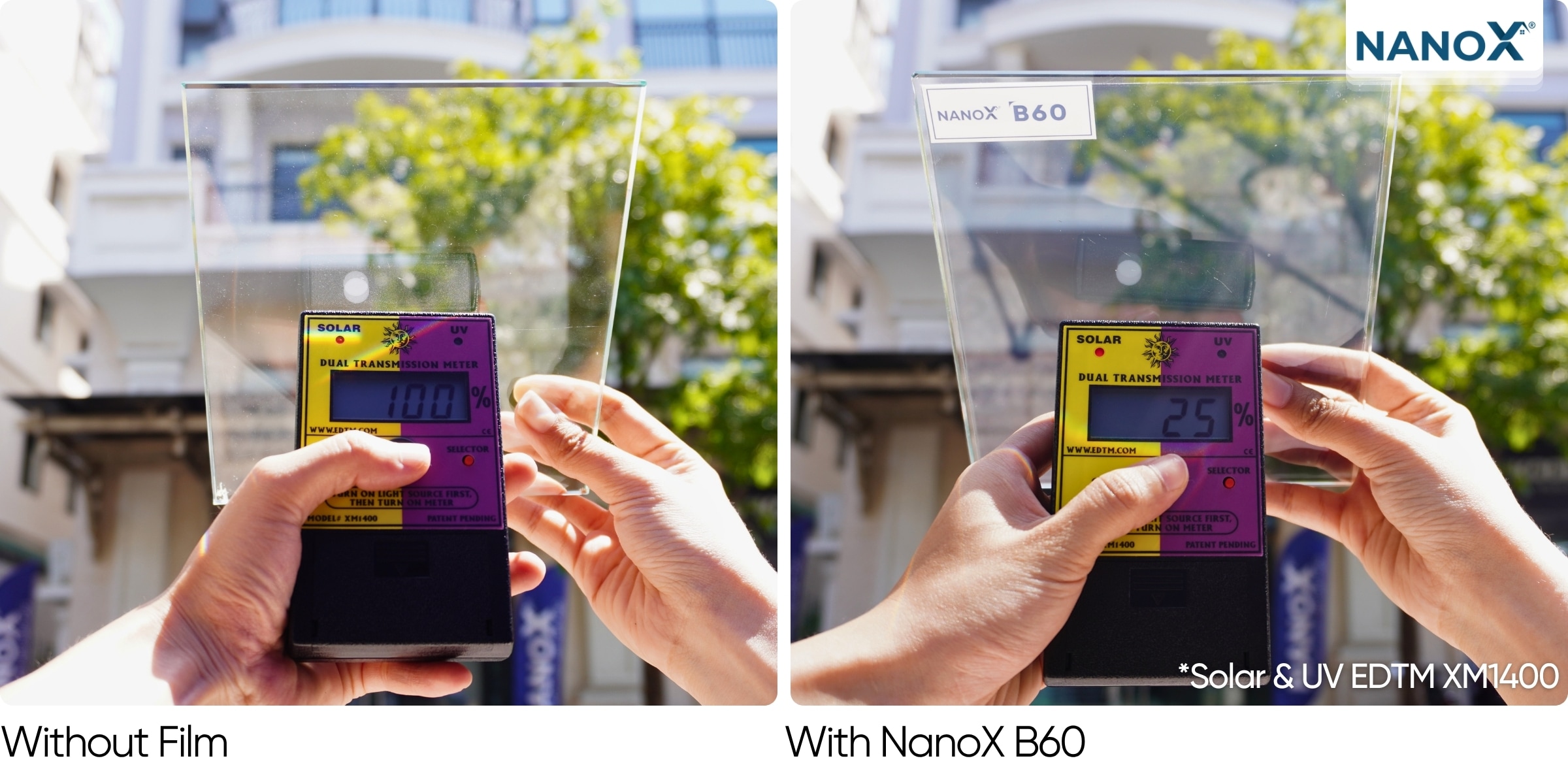 NanoX B60 làm giảm rõ rệt mức hấp thụ nhiệt từ mặt trời xuyên qua kính