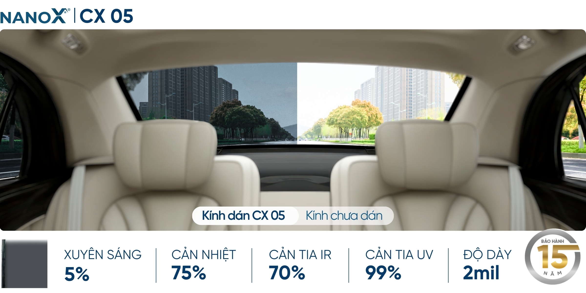 Phim cách nhiệt kính hậu NanoX CX 05