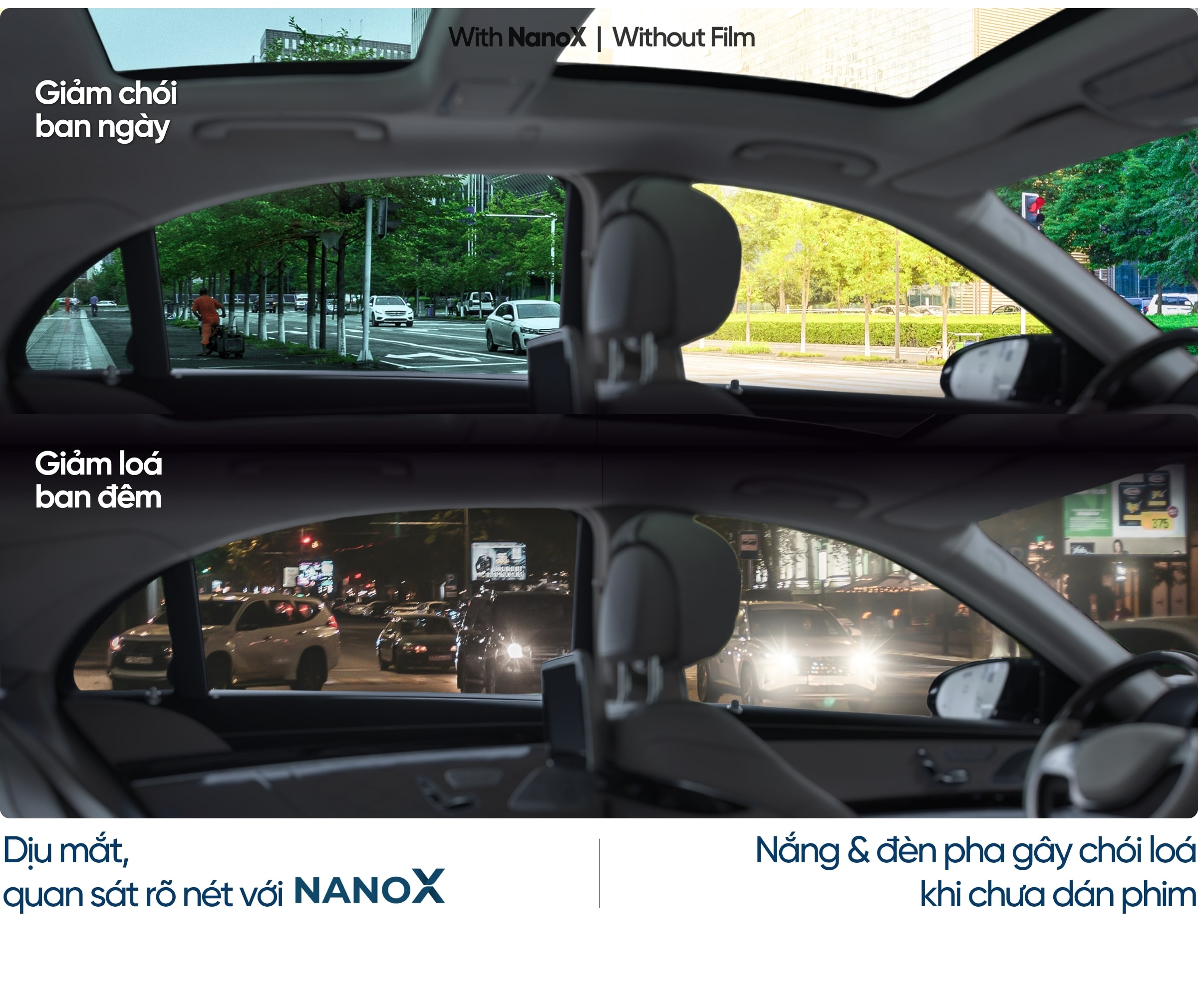Phim cách nhiệt kính sườn NanoX giảm chói loá