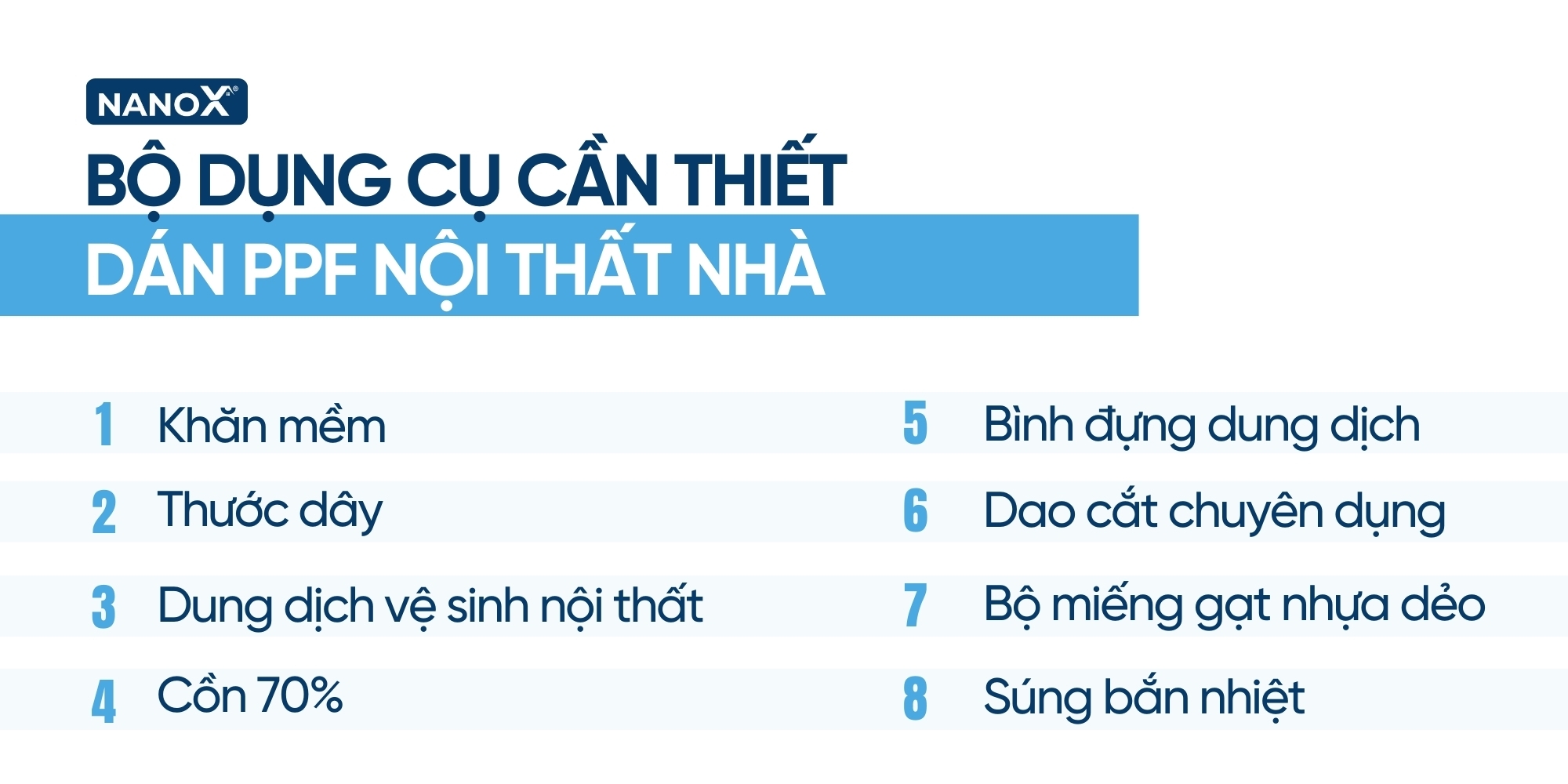 Tổng hợp dụng cụ cần thiết dán PPF nội thất nhà infographic