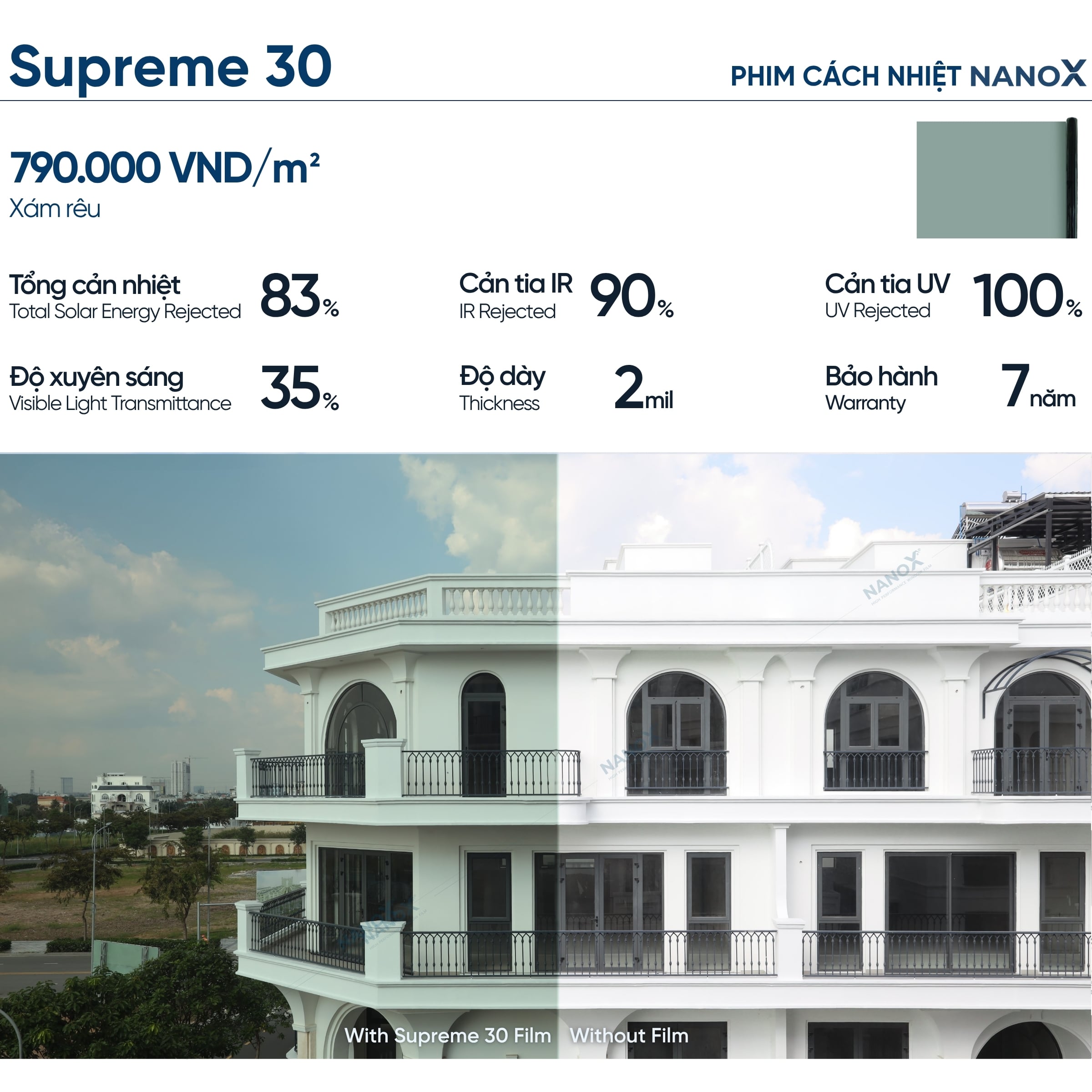 Hình ảnh thực tế mã phim cách nhiệt nhà kính Supreme 30